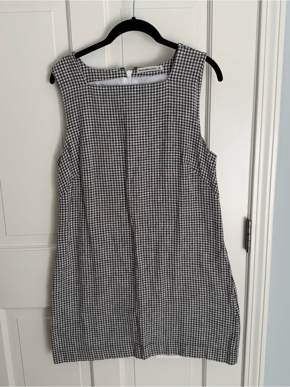 Abercrombie & Fitch High-Neck Linen-Blend Mini Dress in Black Gingham sz M
